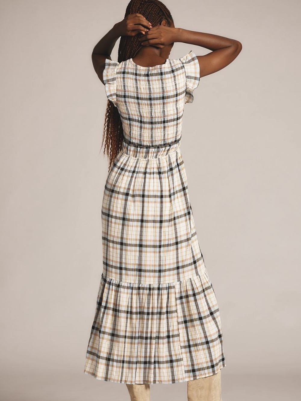 Anthropologie Peregrine Midi Dress Neutral Plaid size XL - Picture 3 of 11